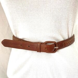 Burnished Saddle Leather Western Belt Basket Weave Brown UNISEX 36 x 1 inch
